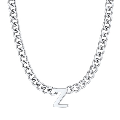 Initial Z Cuban Chain Necklace for Men Women 7MM