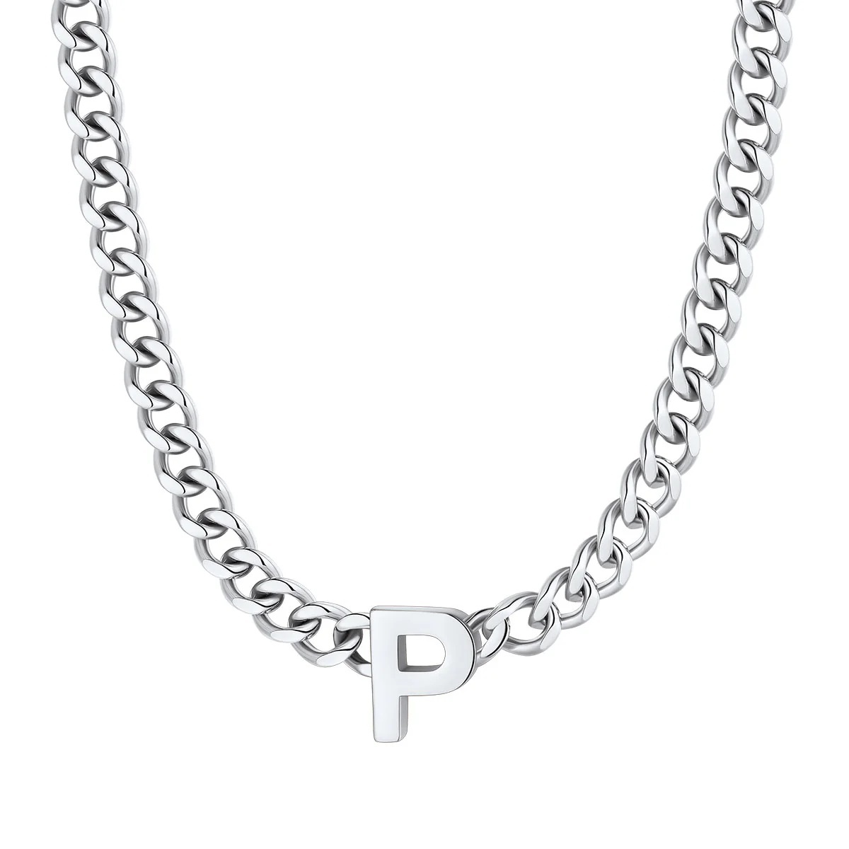 Initial P Cuban Chain Necklace for Men Women 7MM