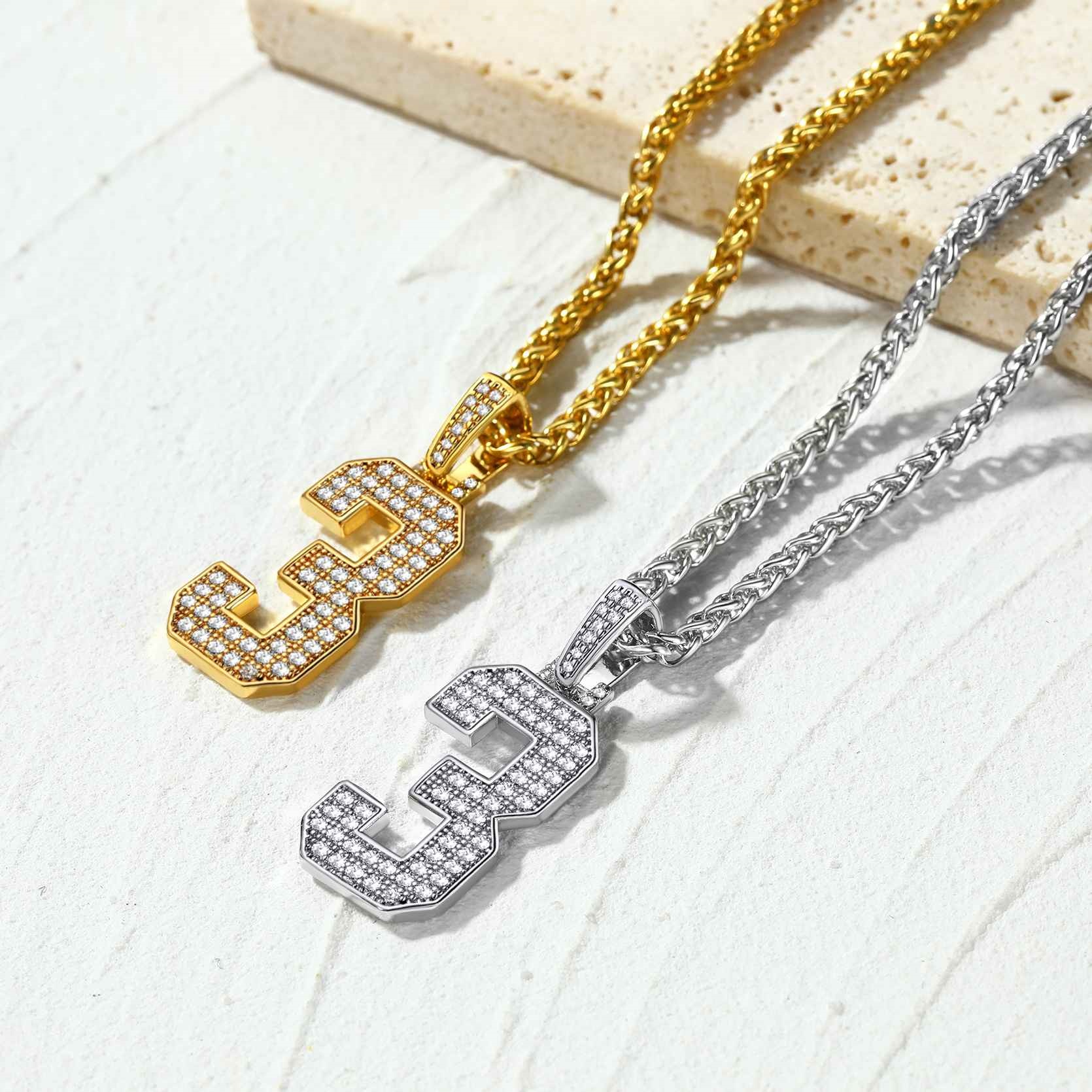 Sports Jersey Number Necklace Cubic Zirconia in different colors