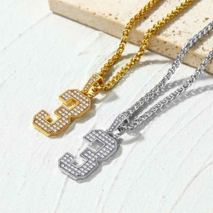 Sports Jersey Number Necklace Cubic Zirconia in different colors