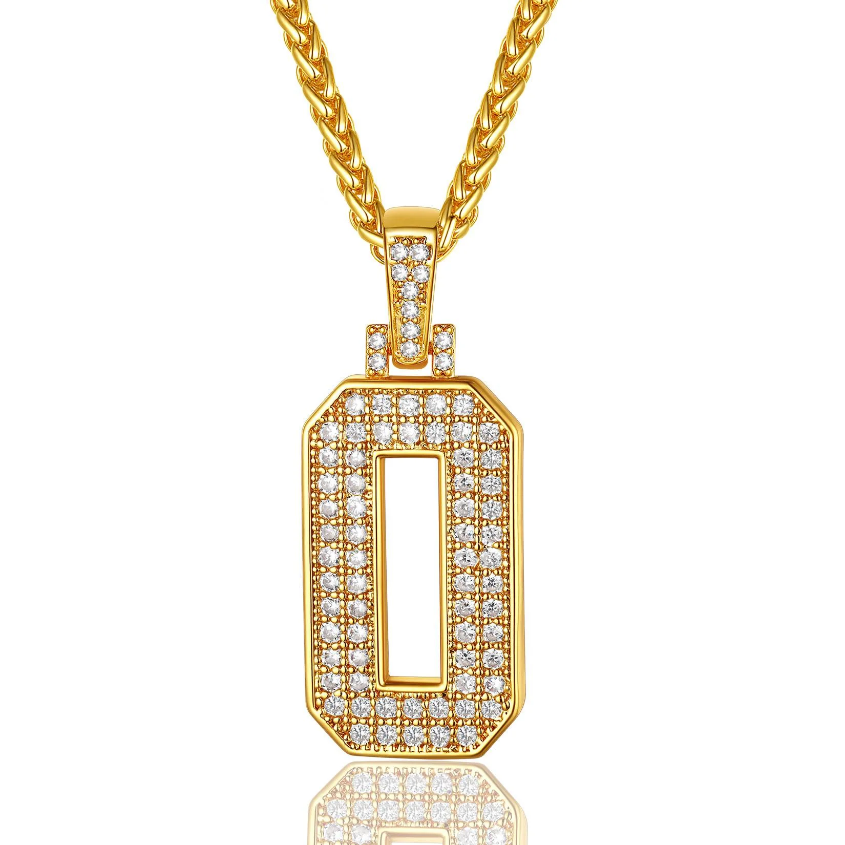 gold Sports Jersey 0 Number Necklace Cubic Zirconia