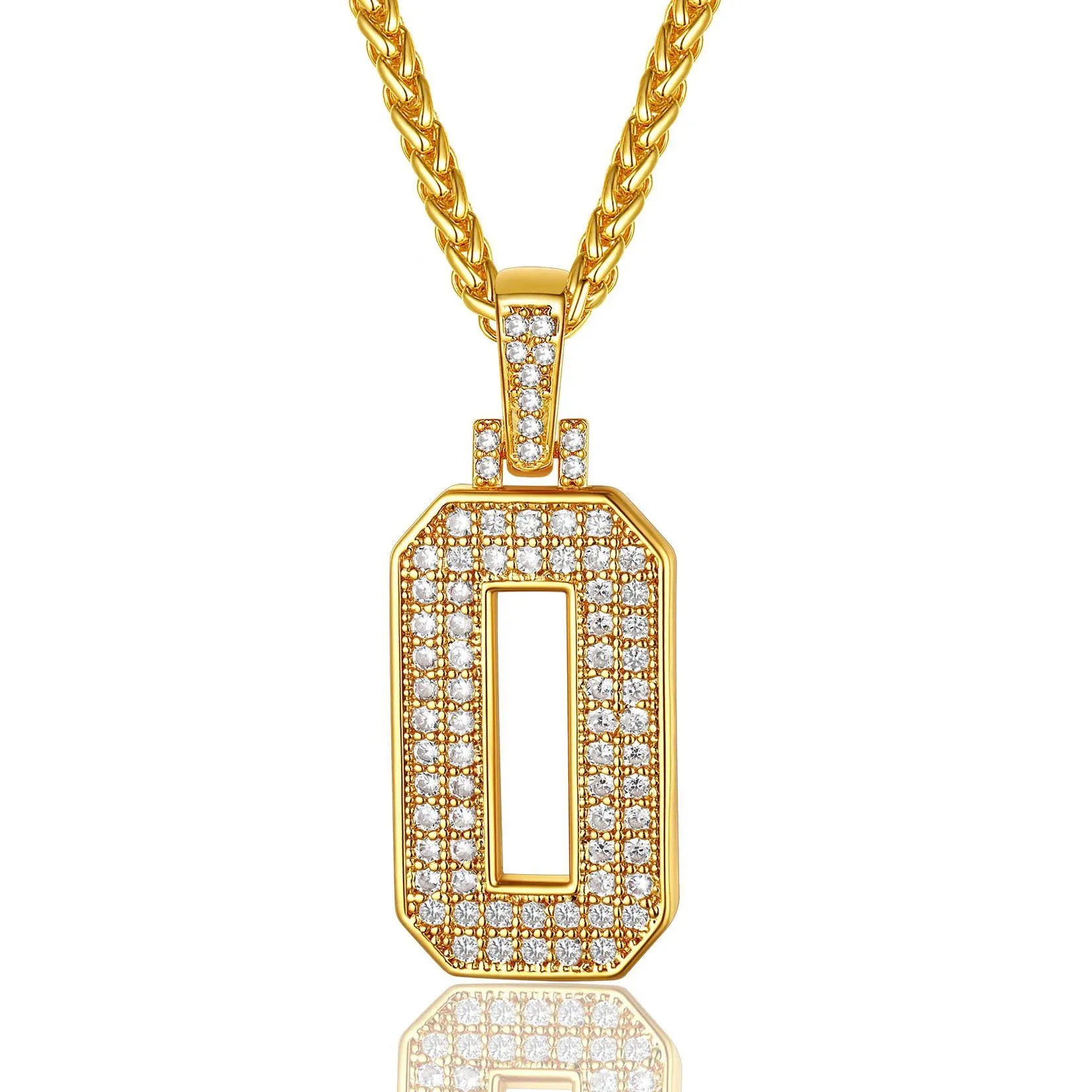 gold Sports Jersey 0 Number Necklace Cubic Zirconia