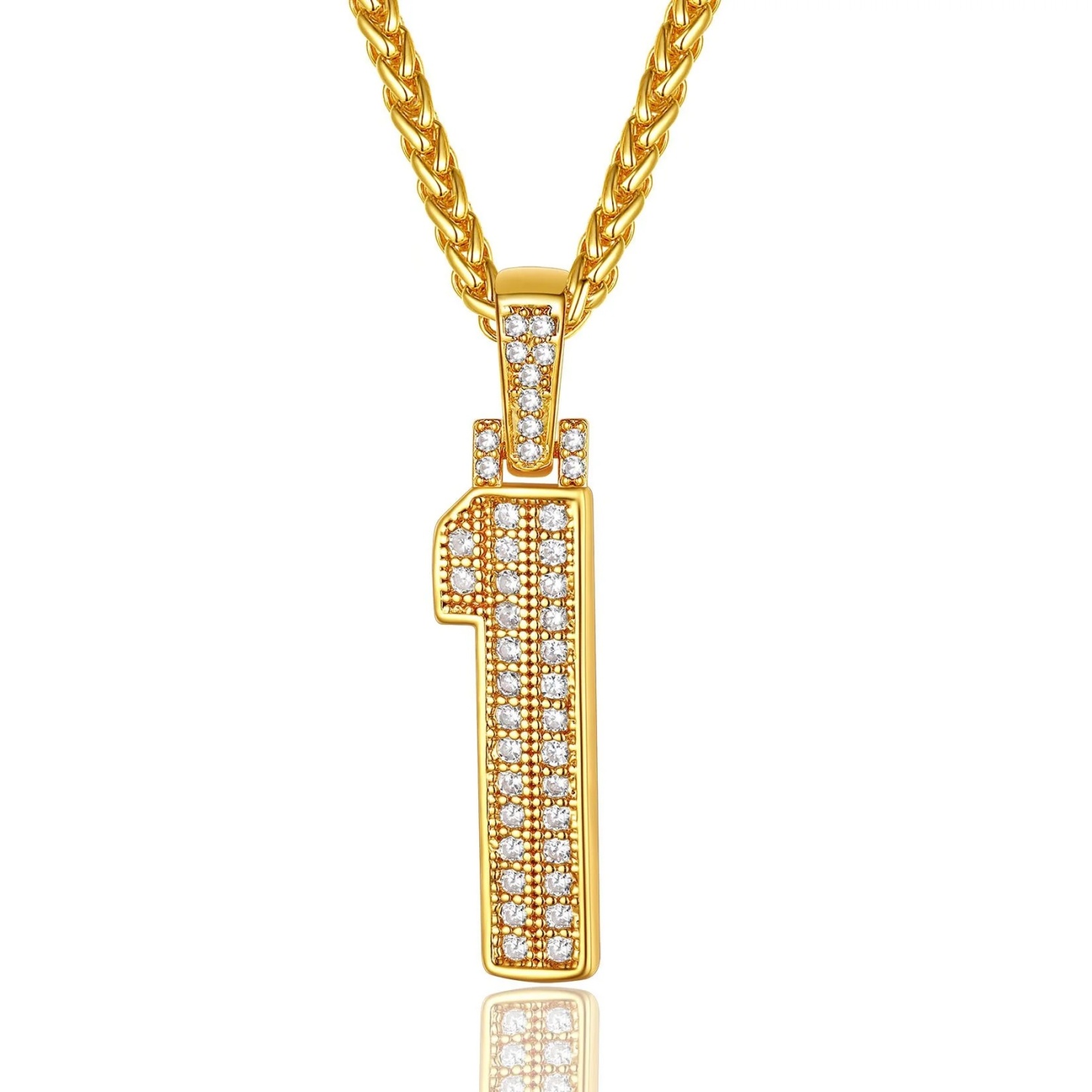gold Sports Jersey Number 1 Necklace Cubic Zirconia