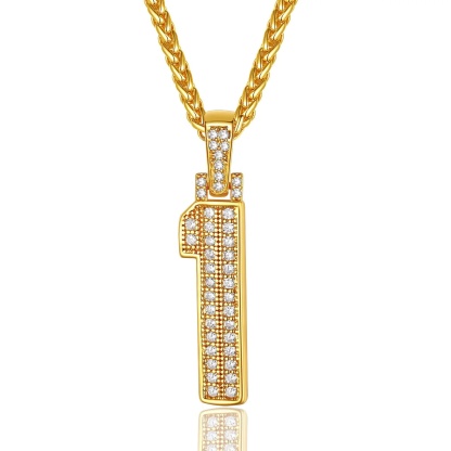 gold Sports Jersey Number 1 Necklace Cubic Zirconia