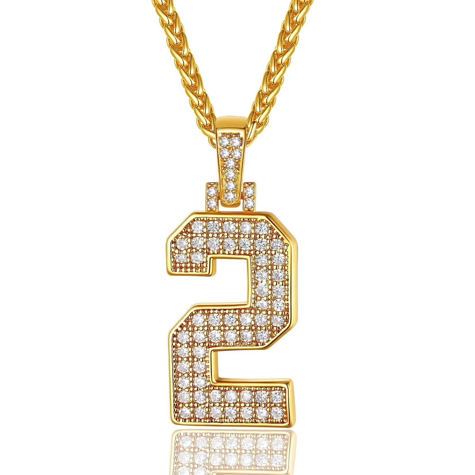 gold Sports Jersey Number 2 Necklace Cubic Zirconia
