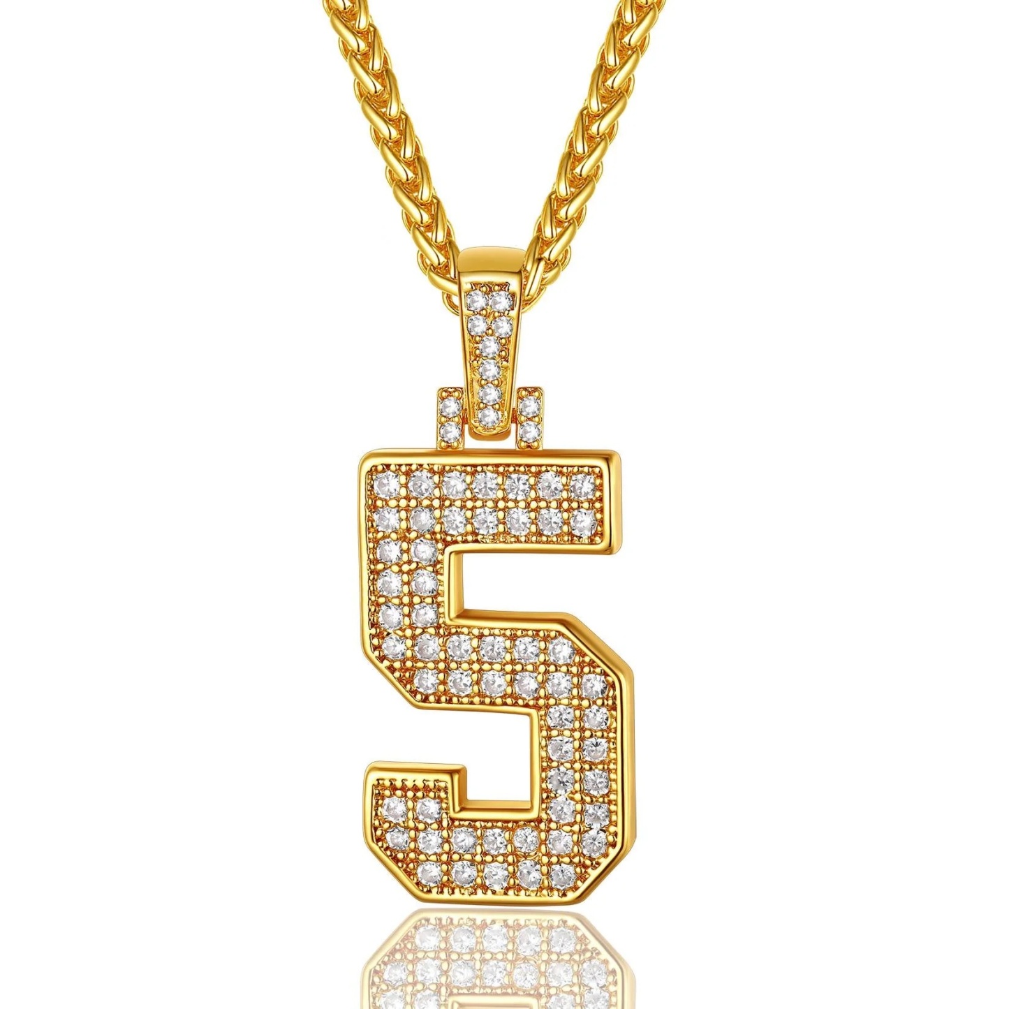gold Sports Jersey Number 5 Necklace Cubic Zirconia
