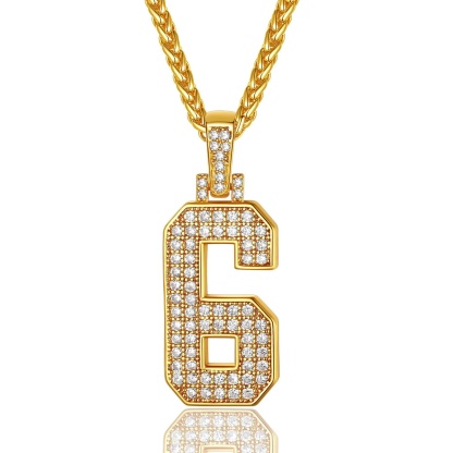 gold Sports Jersey Number 6 Necklace Cubic Zirconia