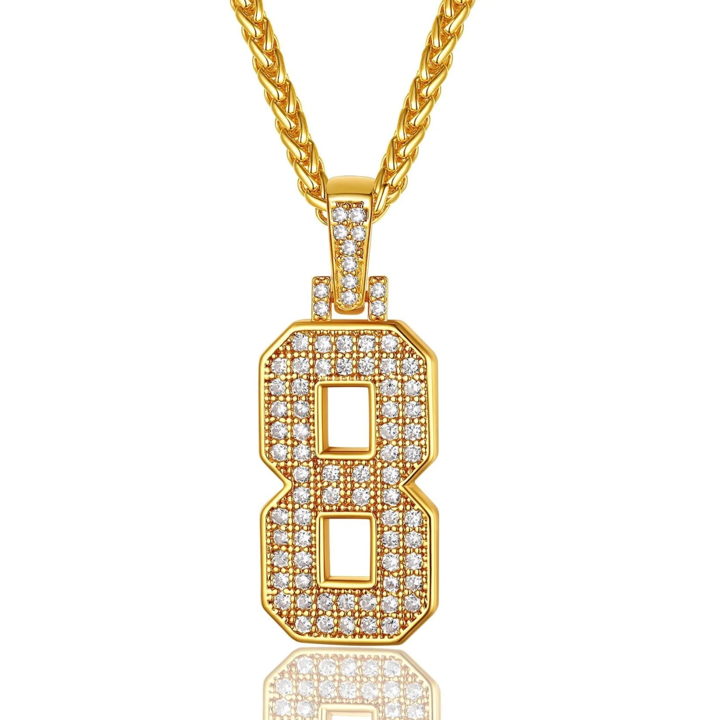 gold Sports Jersey Number 8 Necklace Cubic Zirconia