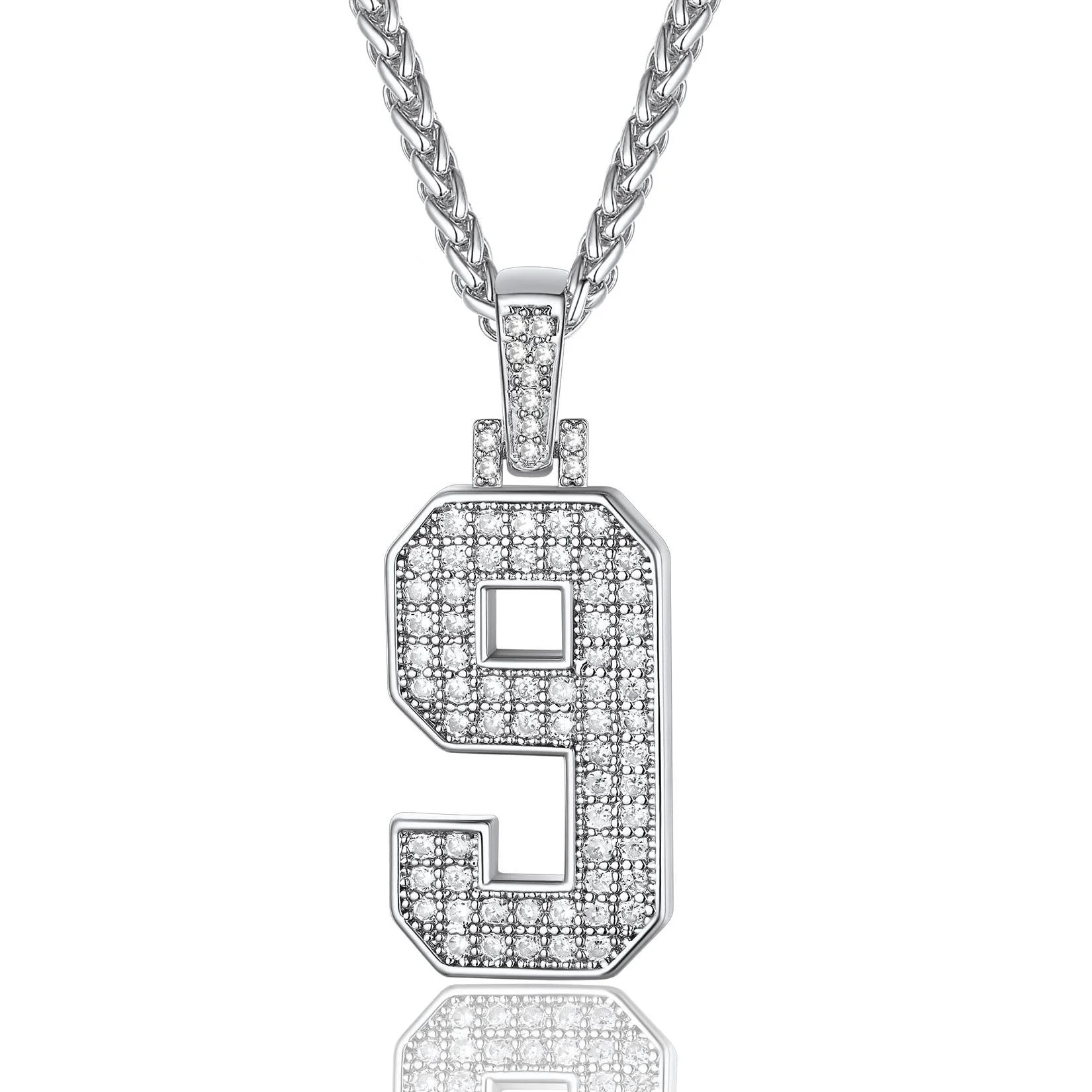 Sports Jersey 9 Number Necklace Cubic Zirconia