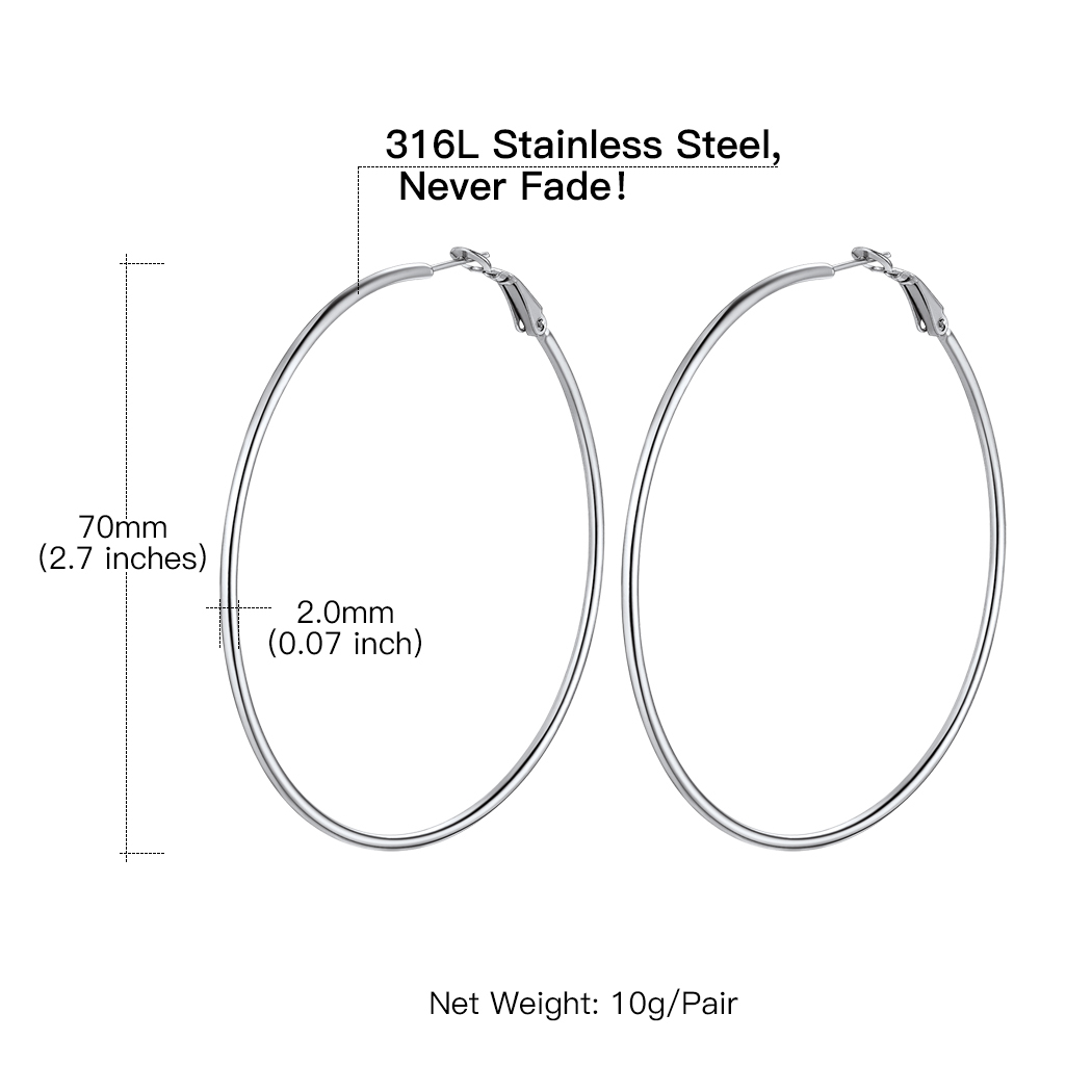 Lightweight Large Hoop Earrings for Women 30/50/70/100mm