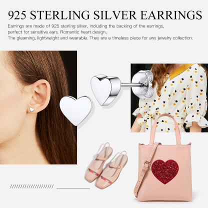 925 Sterling Silver Heart Stud Earrings for Women