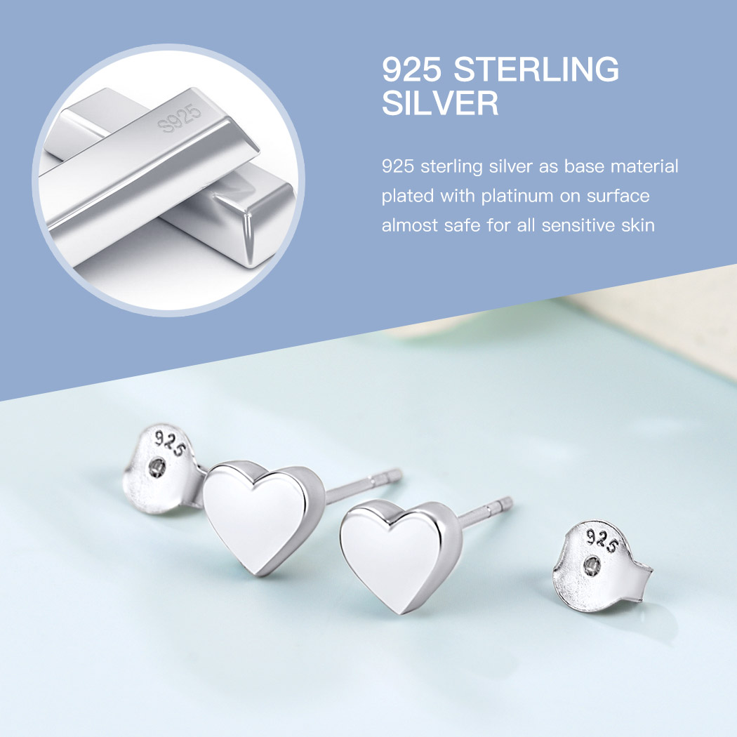 925 Sterling Silver Heart Stud Earrings for Women