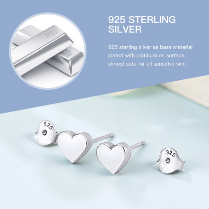 925 Sterling Silver Heart Stud Earrings for Women