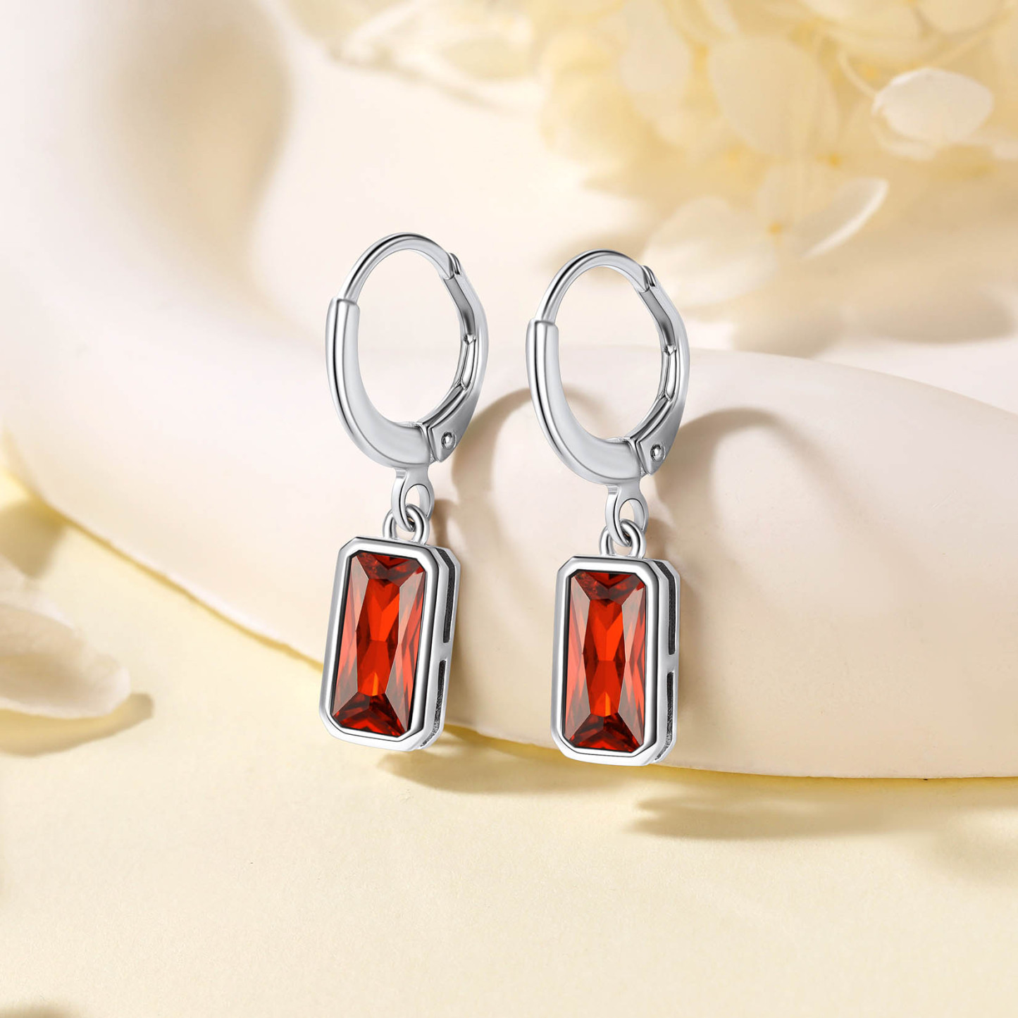 Birthstone Drop Earrings with Rectangular Crystal Hoop Silver Dangle Earring for Women detail