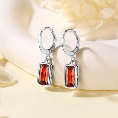 Birthstone Drop Earrings with Rectangular Crystal Hoop Silver Dangle Earring for Women detail