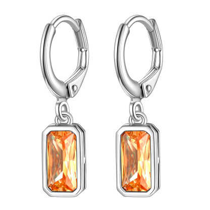 Birthstone Drop Earrings with Rectangular Crystal Hoop Silver Dangle Earring for Women Nov