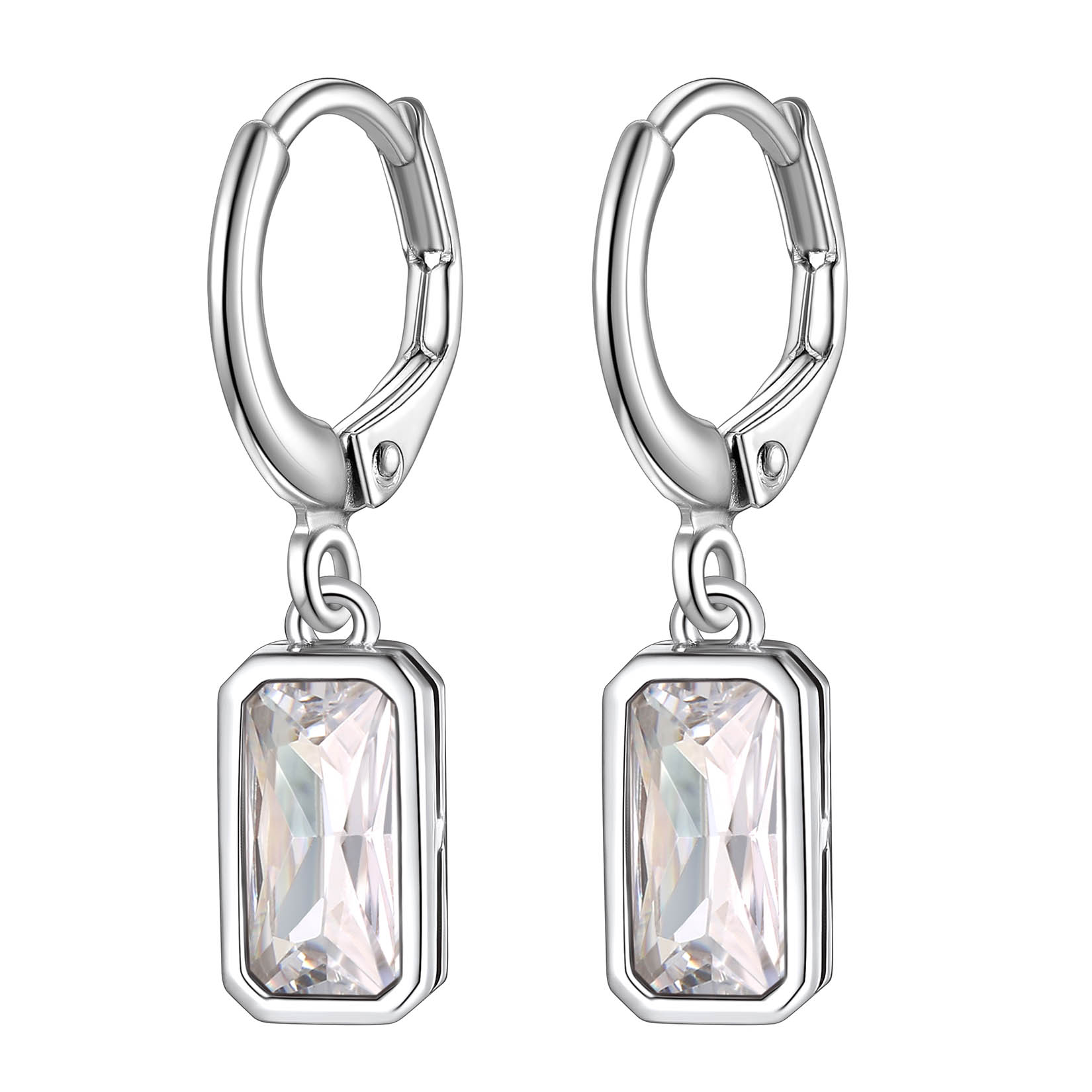 Birthstone Drop Earrings with Rectangular Crystal Hoop Silver Dangle Earring for Women Apr