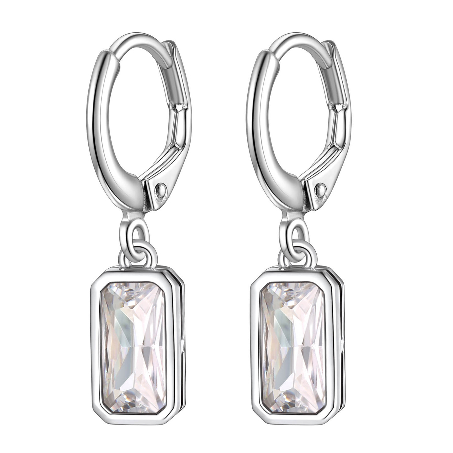 Birthstone Drop Earrings with Rectangular Crystal Hoop Silver Dangle Earring for Women Apr
