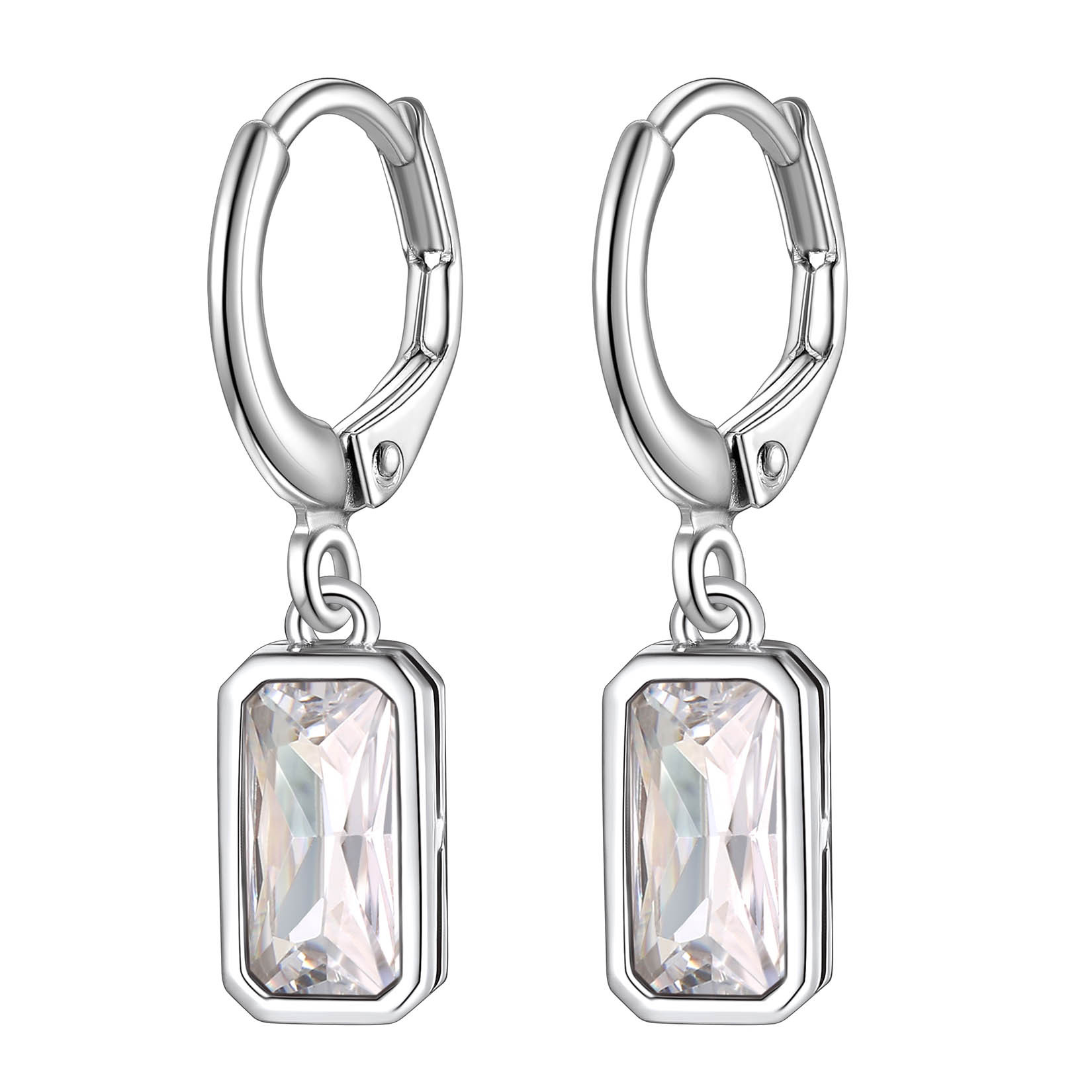 Birthstone Drop Earrings with Rectangular Crystal Hoop Silver Dangle Earring for Women Apr