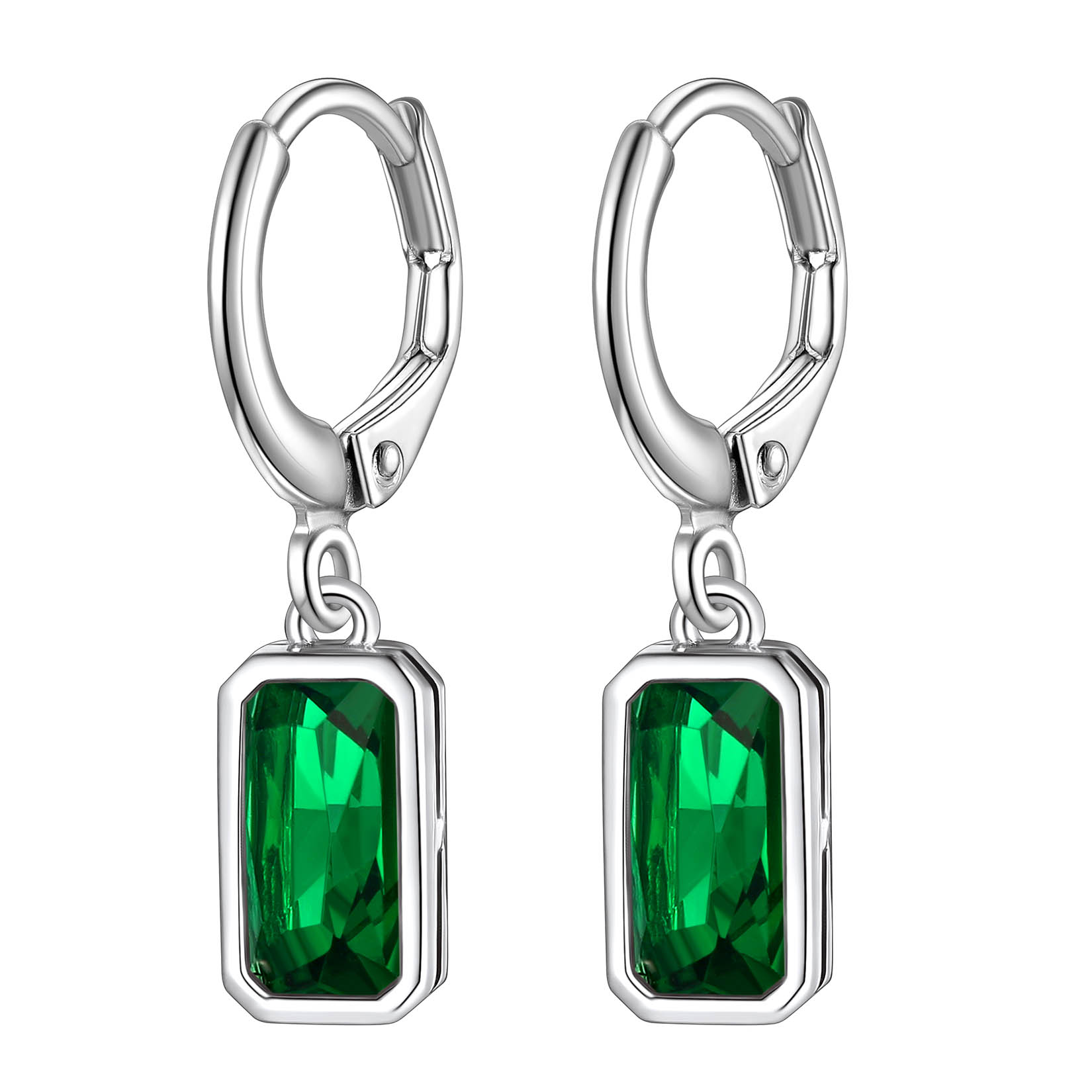 Birthstone Drop Earrings with Rectangular Crystal Hoop Silver Dangle Earring for Women May