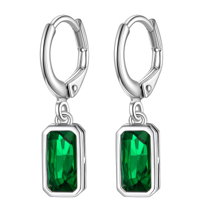 Birthstone Drop Earrings with Rectangular Crystal Hoop Silver Dangle Earring for Women May