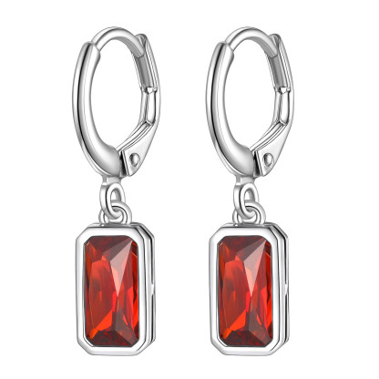 Birthstone Drop Earrings with Rectangular Crystal Hoop Silver Dangle Earring for Women Jul