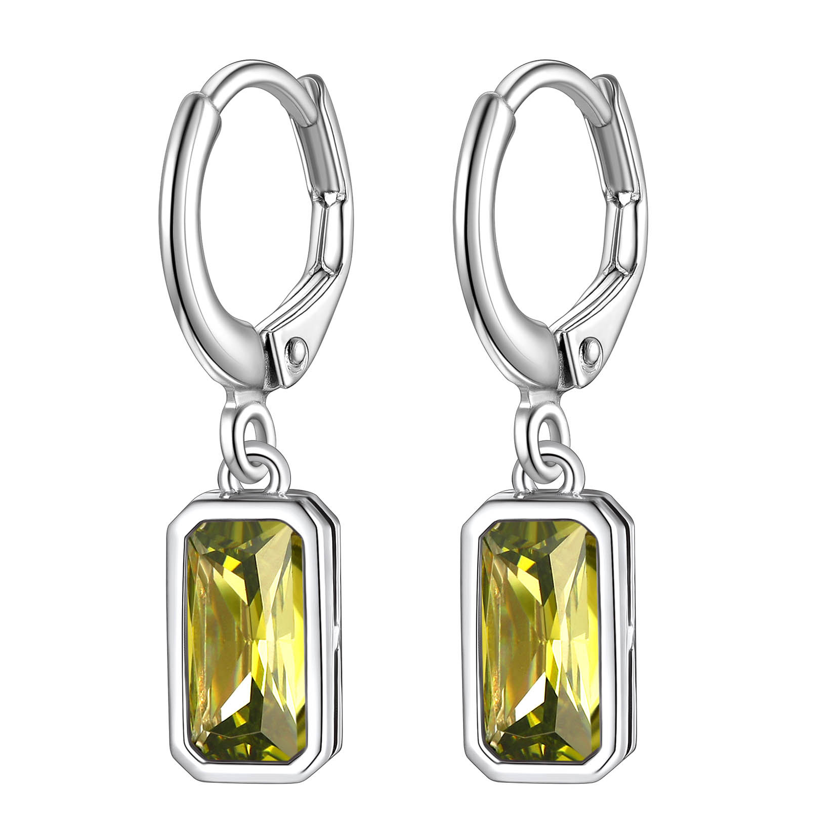 Birthstone Drop Earrings with Rectangular Crystal Hoop Silver Dangle Earring for Women Aug