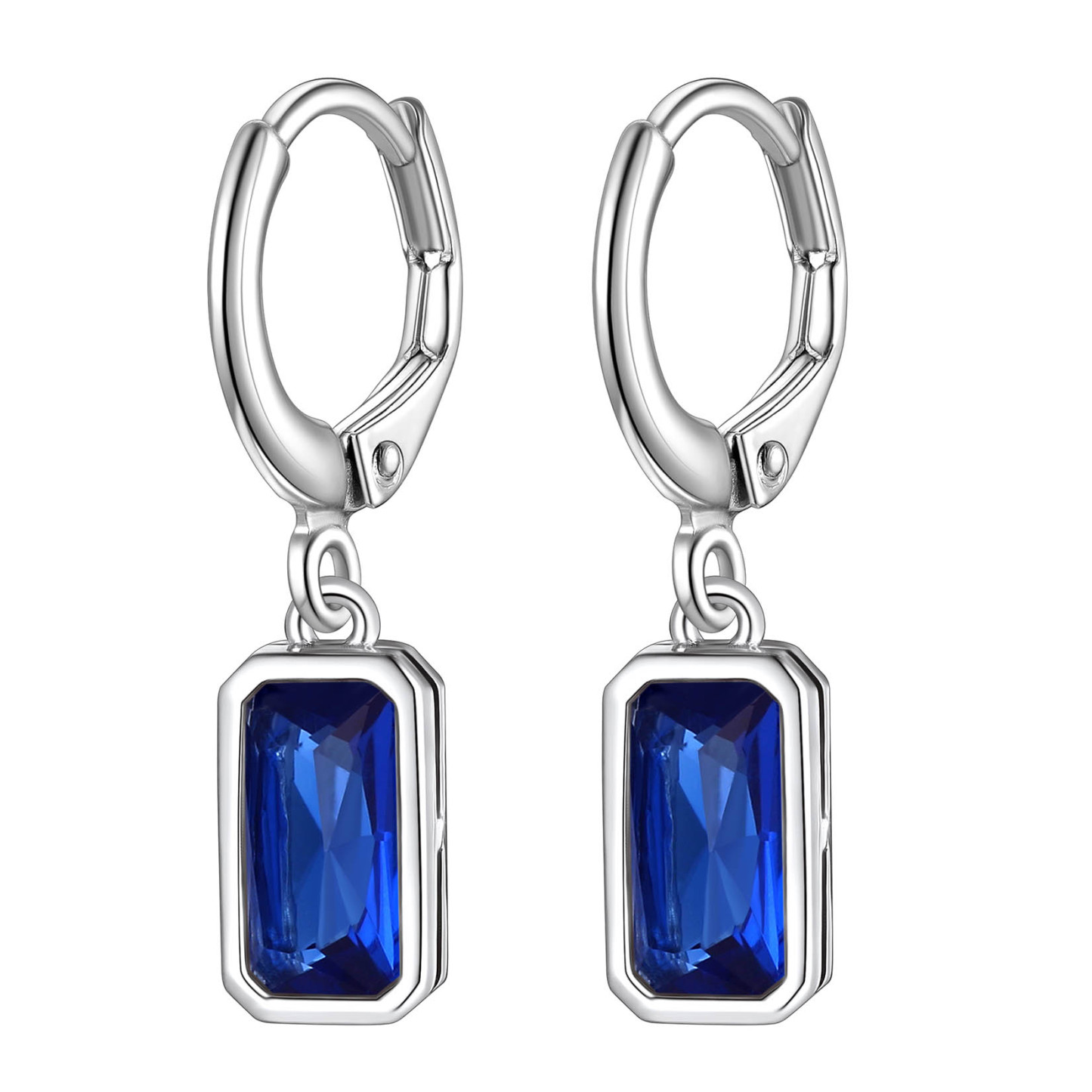 Birthstone Drop Earrings with Rectangular Crystal Hoop Silver Dangle Earring for Women Sep