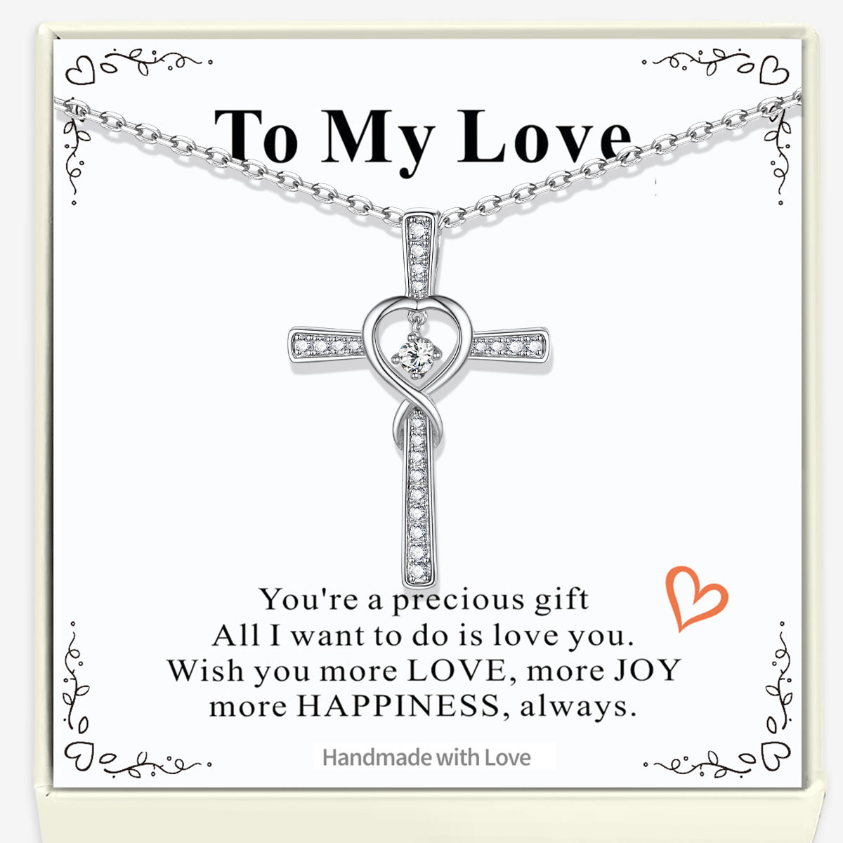 Birthstone Infinity Cross Necklace for Women with Greeting Card