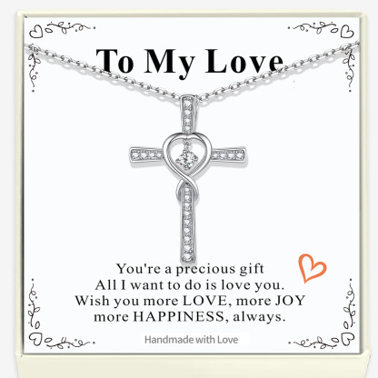 Birthstone Infinity Cross Necklace for Women with Greeting Card