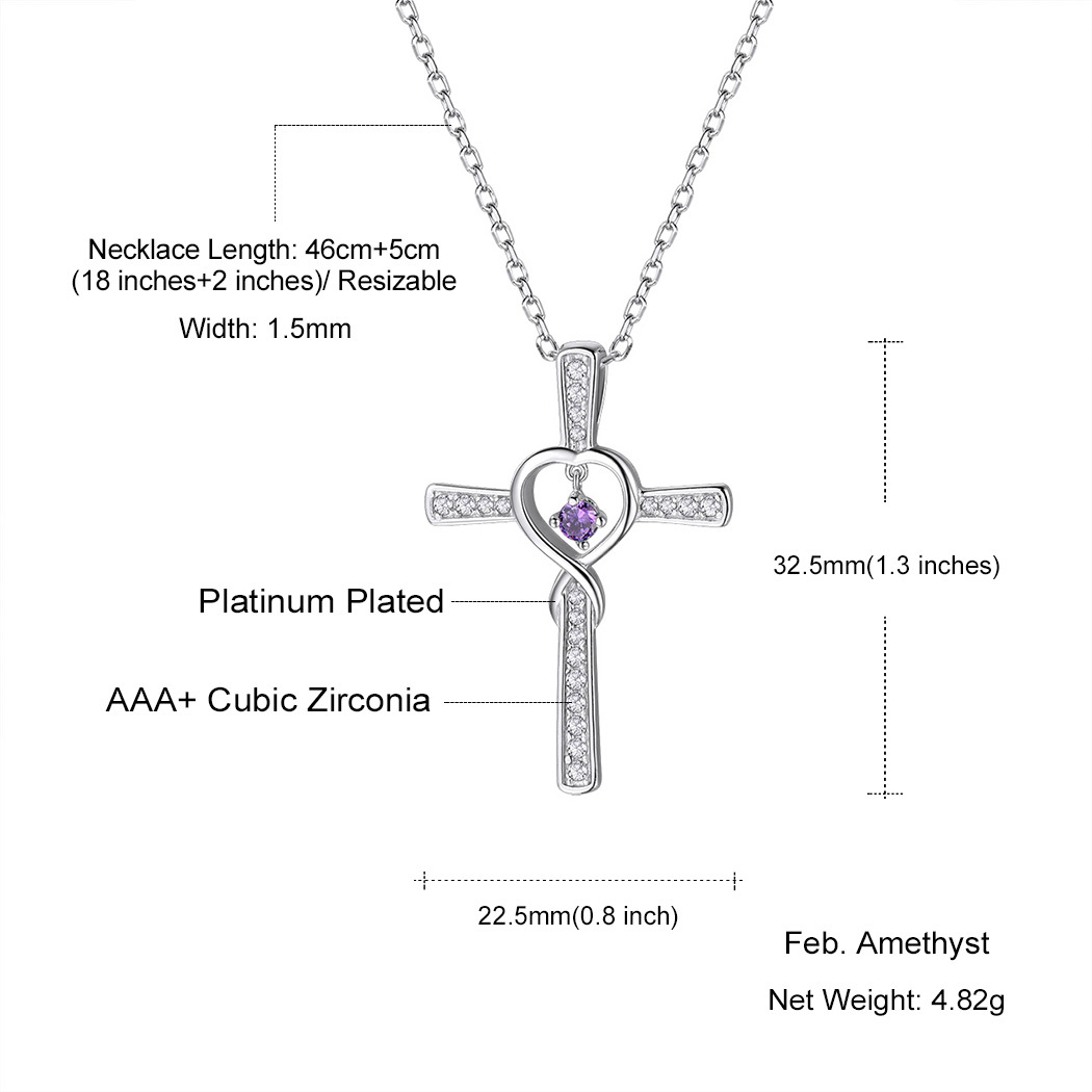 Birthstone Infinity Cross Pendant Necklace for Women detail