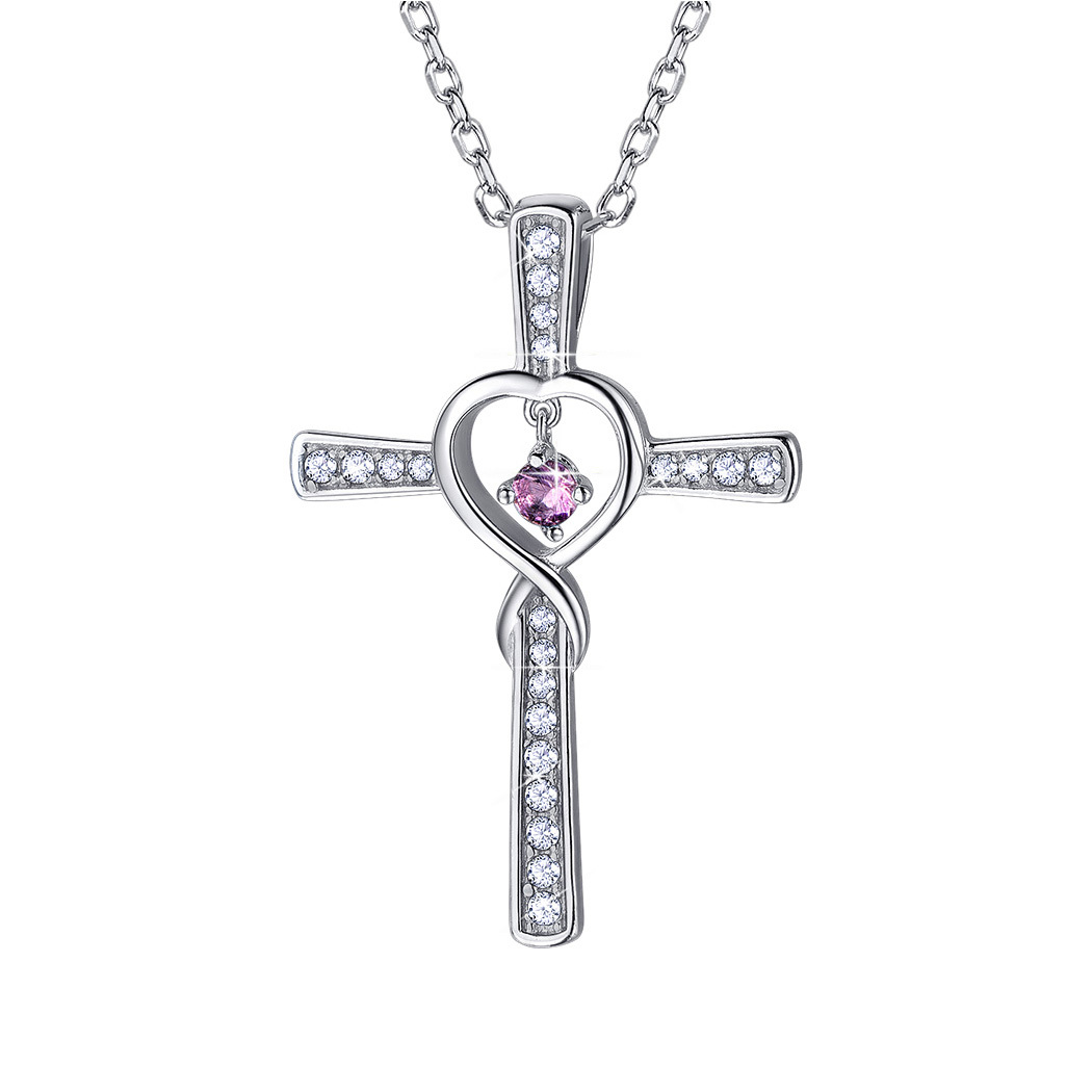 Birthstone Infinity Cross Pendant Necklace for Women Jun