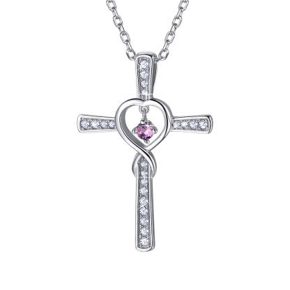 Birthstone Infinity Cross Pendant Necklace for Women Jun