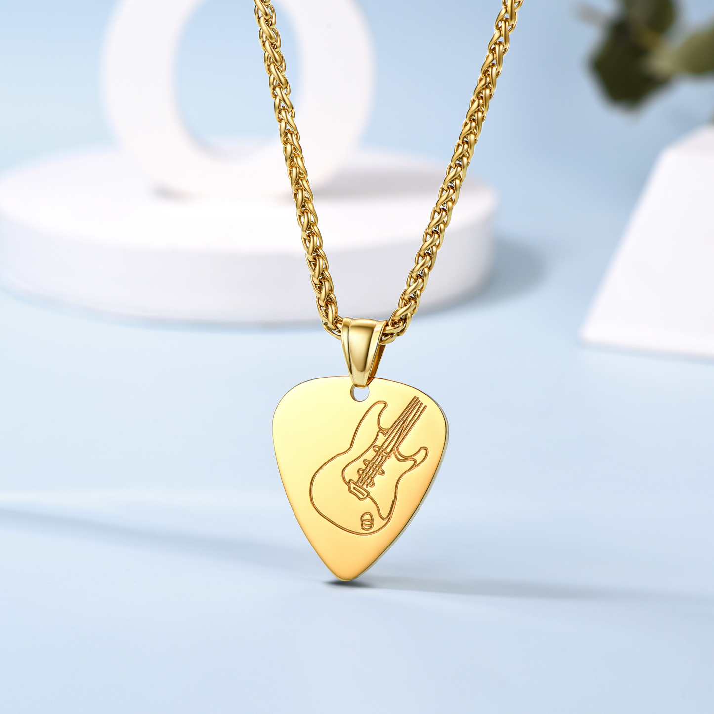 Custom Guitar Pick Pendant Necklace Gold