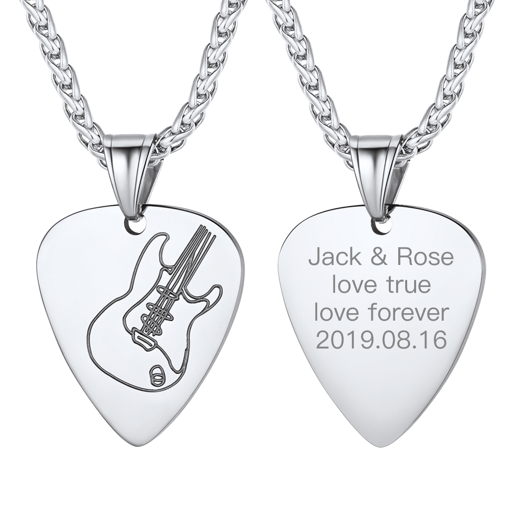 Custom Guitar Pick Pendant Necklace for Music Lovers Silver