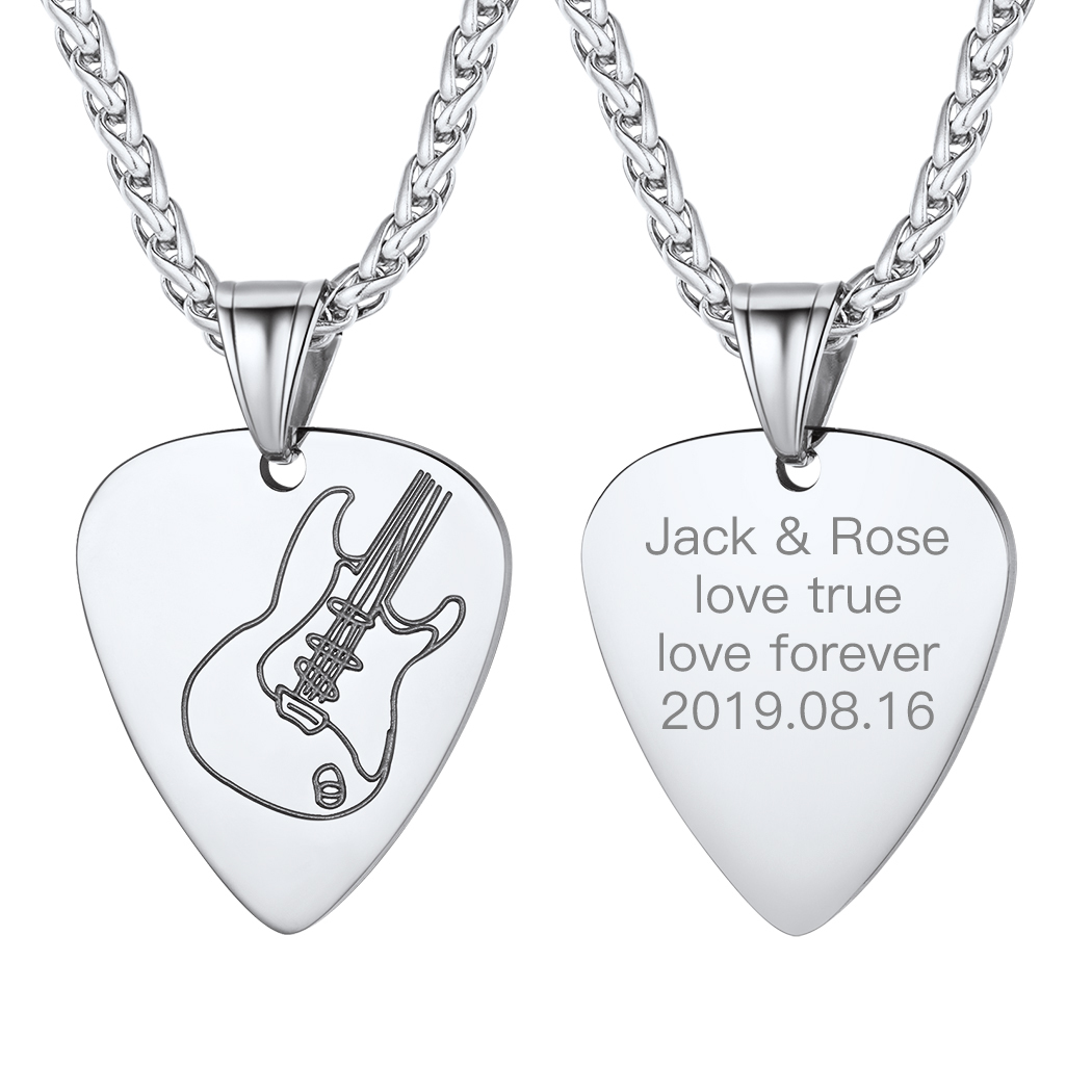 Custom Guitar Pick Pendant Necklace for Music Lovers Silver