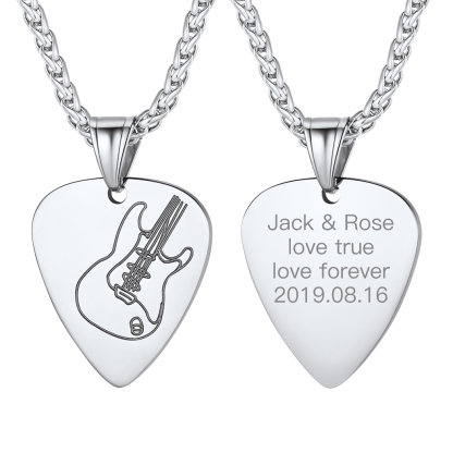 Custom Guitar Pick Pendant Necklace for Music Lovers Silver