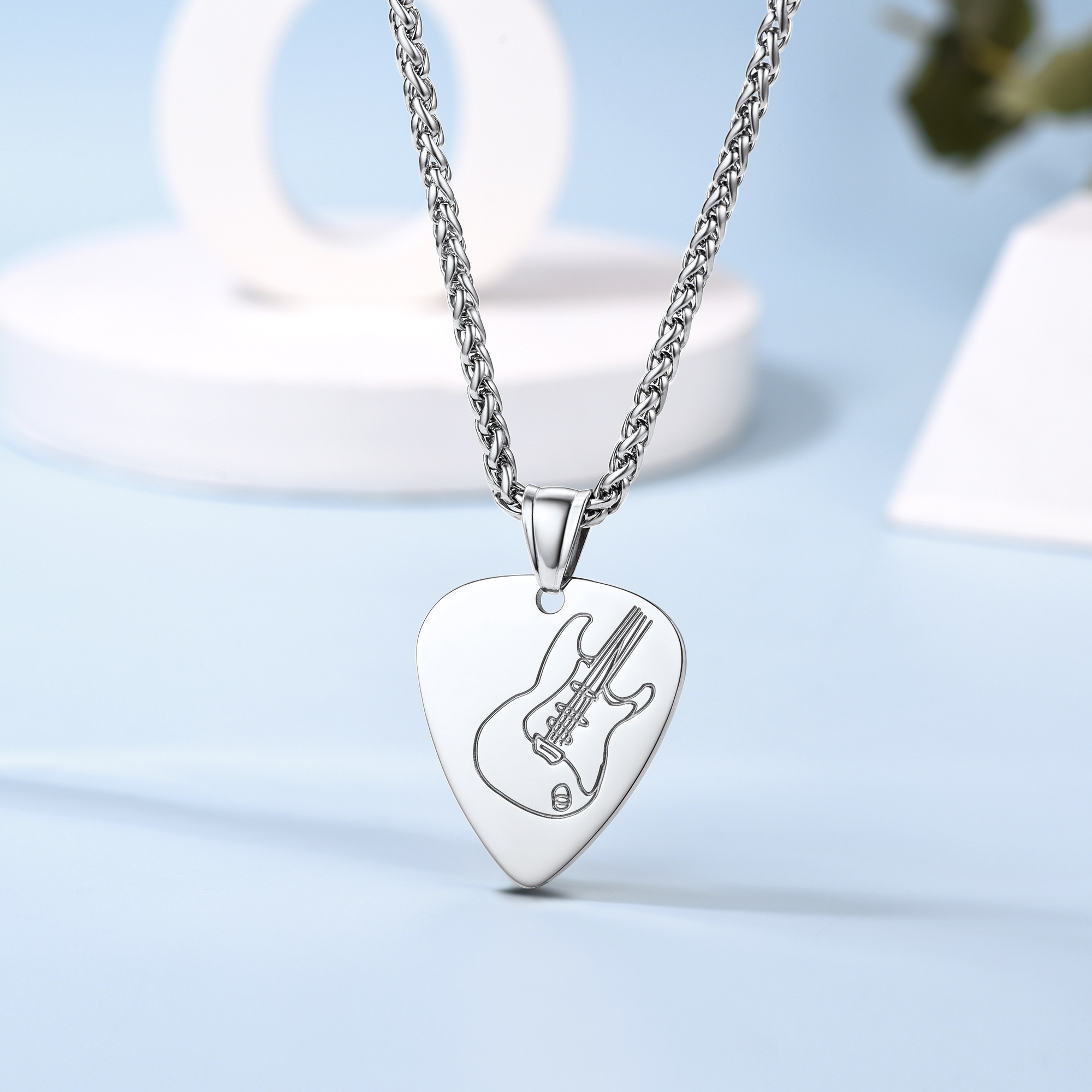 Custom Guitar Pick Pendant Necklace Silver