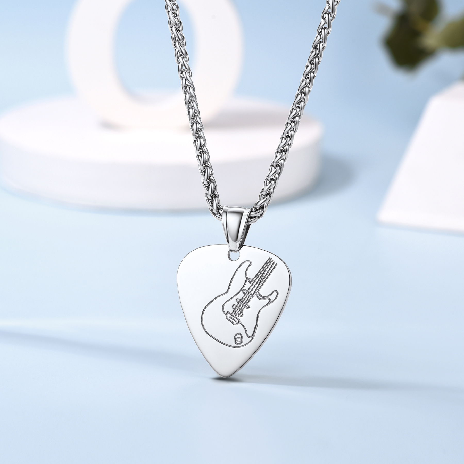 Custom Guitar Pick Pendant Necklace Silver
