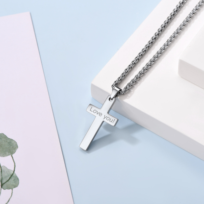 Customizable Stainless Steel Cross Necklace with Free Engraving Silver