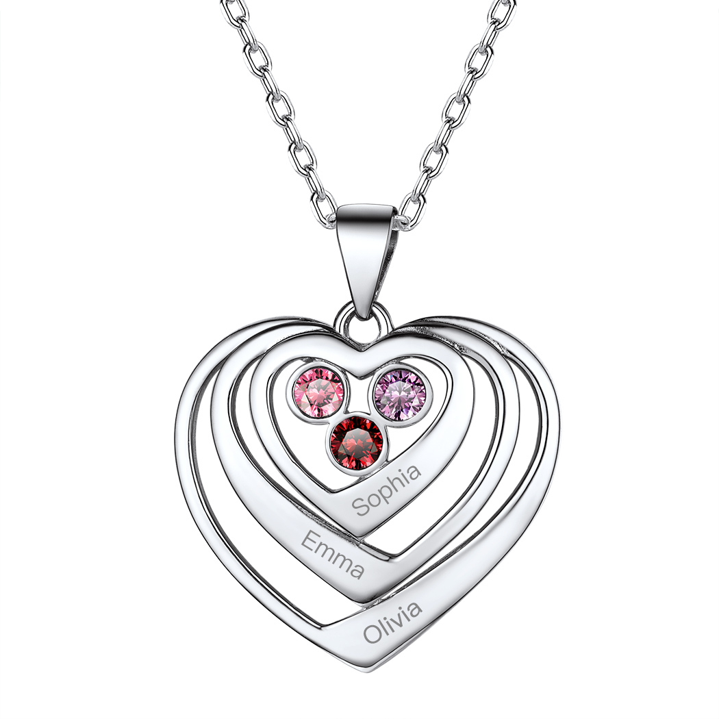 Birthstone Heart Necklace Gift for Mom silver
