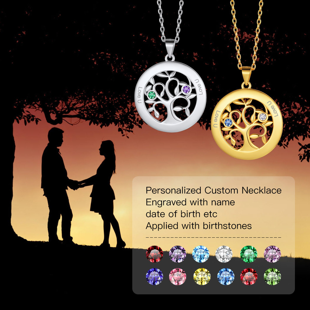 Custom Family Tree Necklaces with 2-7 Names and Birthstones 2 scene
