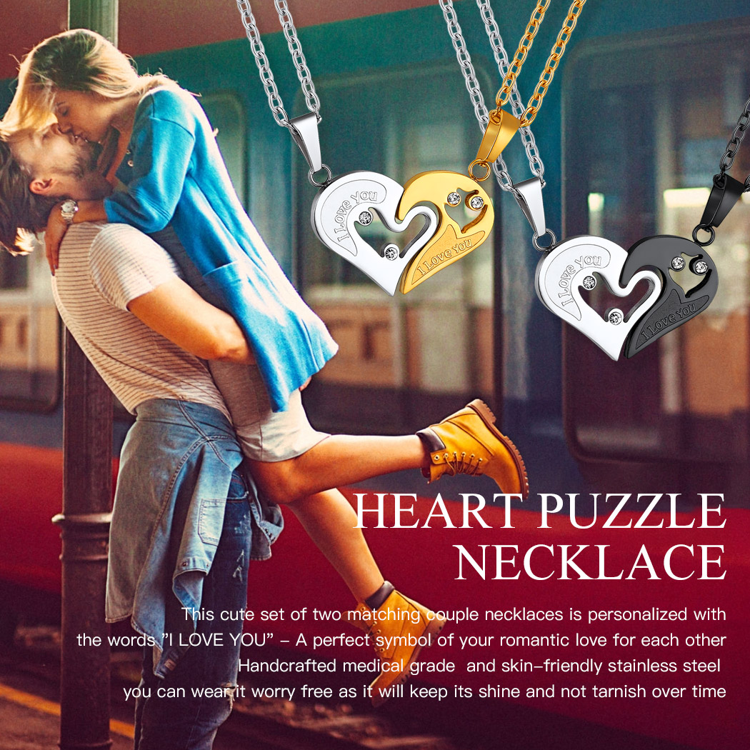 Heart Puzzle Matching Couple Necklace Valentine's Day Gift