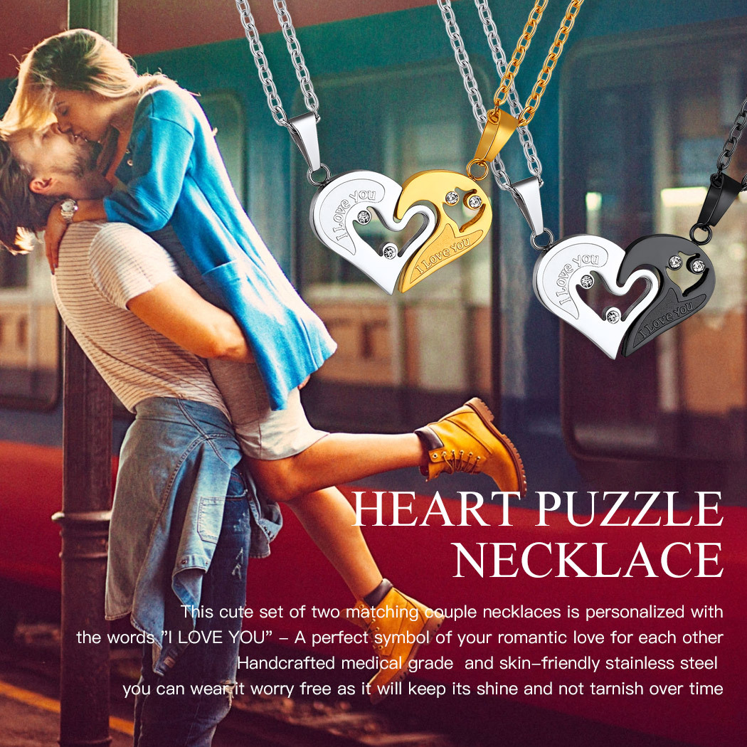 Heart Puzzle Matching Couple Necklace Valentine's Day Gift
