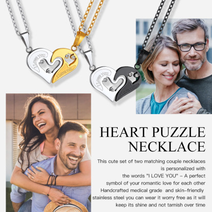 Custom Puzzle Piece Matching Couple Necklace