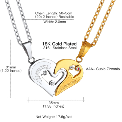 Custom Heart Puzzle Piece Couple Necklace Valentine's Day Gift