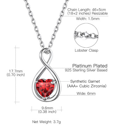  Birthstone Infinity Sterling Silver Pendant Necklace for Women size