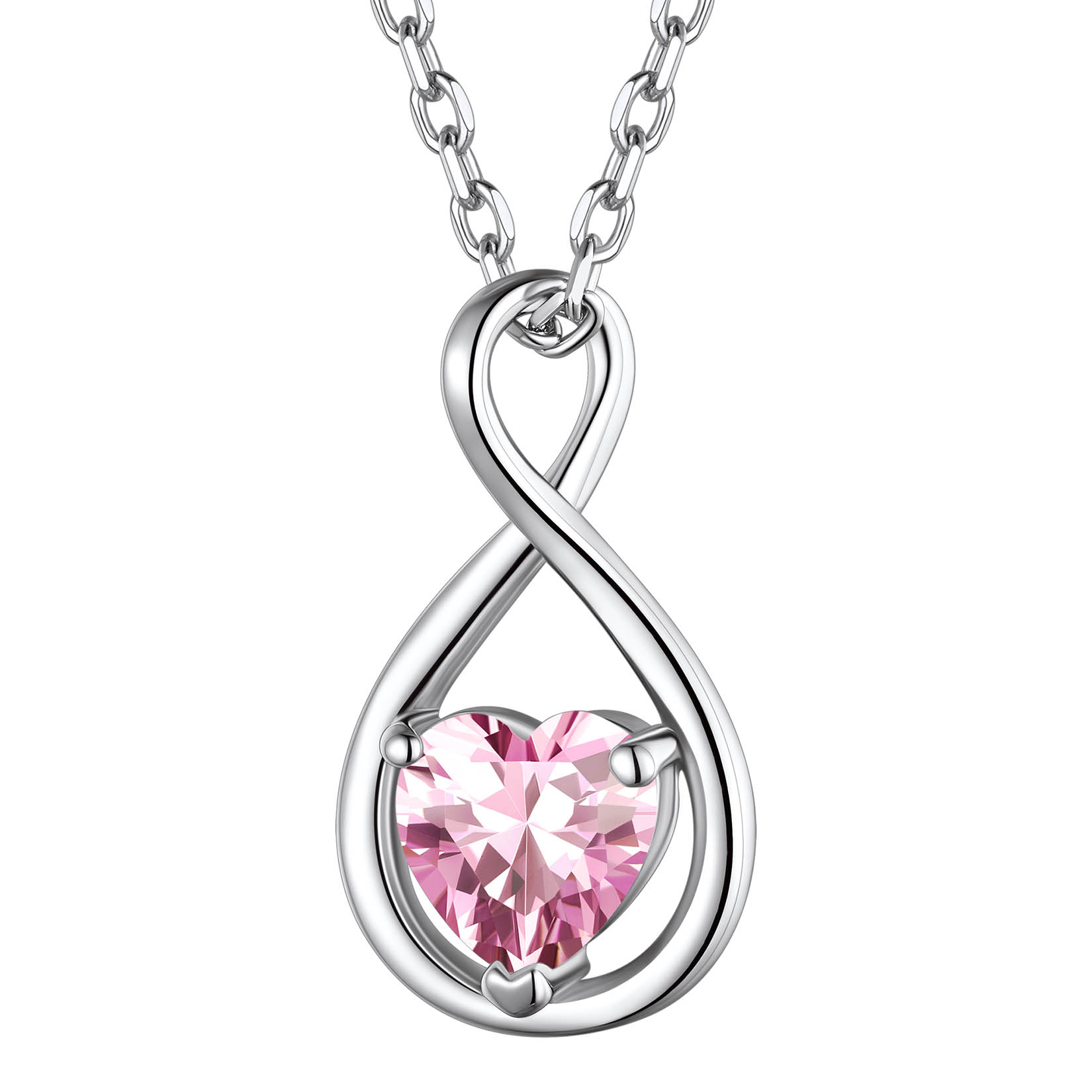  Birthstone Infinity Sterling Silver Pendant Necklace for Women Oct