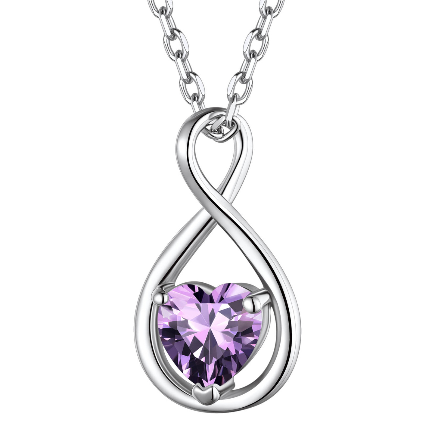  Birthstone Infinity Sterling Silver Pendant Necklace for Women Feb