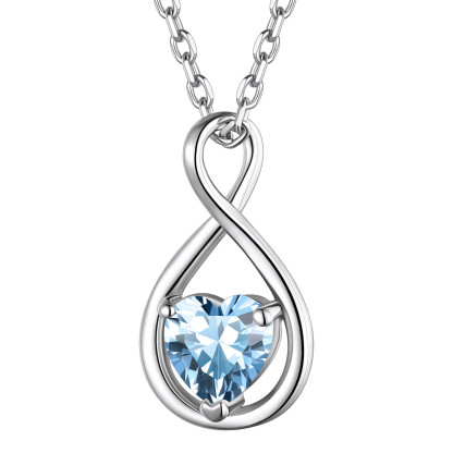  Birthstone Infinity Sterling Silver Pendant Necklace for Women Mar